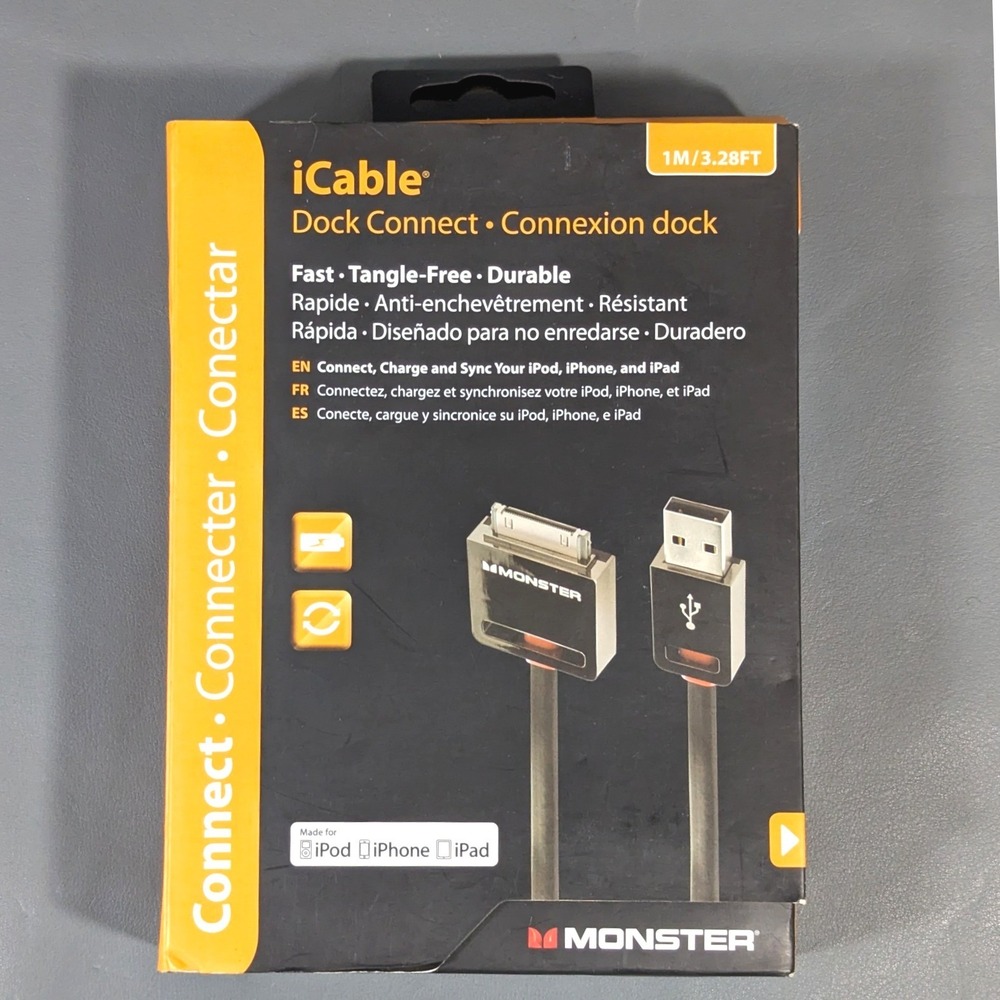 Monster iCable Dock Connect 30-Pin to USB Sync Charge Cable 1M 3.28FT New